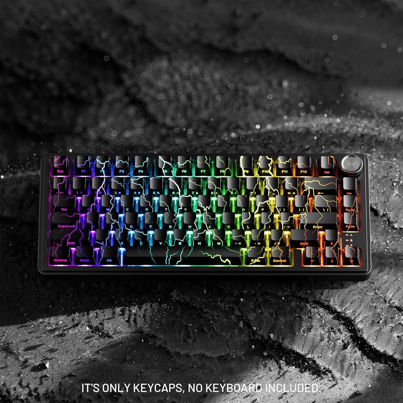HITIME x XVX Lightning Keycaps 60 75 100 Percent - Shine Through Keycaps w/IMD Tech, for Mechanical Keyboards, Full 118 Key Set, OEM Profile, Lines Backlit, Side Printed - Black - Image 5